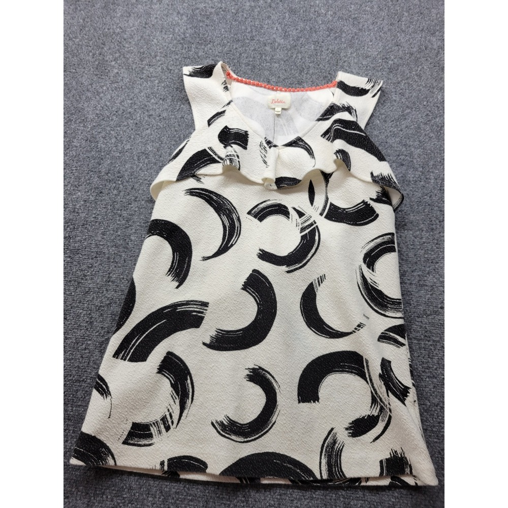 Anthropologie Deletta Black White Brushstroke Ruffle V-Neck Sleeveless Top S